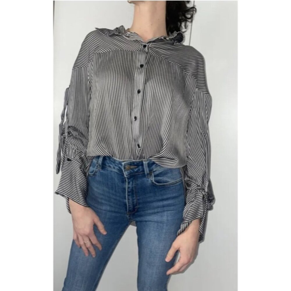 Magda Butrym Womens Silk Button Down Blouse Shirt Blouse Ribbon Sleeve Size 6